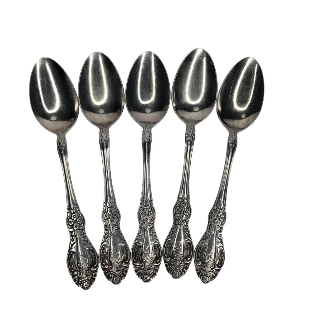 Springtime Oval Soup Spoons / Place Spoons Set Of 5 Stainless Steel Japan 1970s
